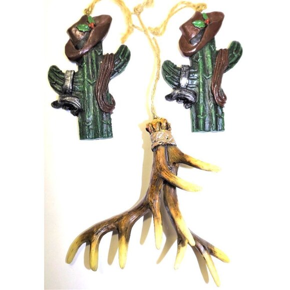 Set of three Southwestern ornaments - two cacti and one set of antlers 4 inches - Picture 2 of 4